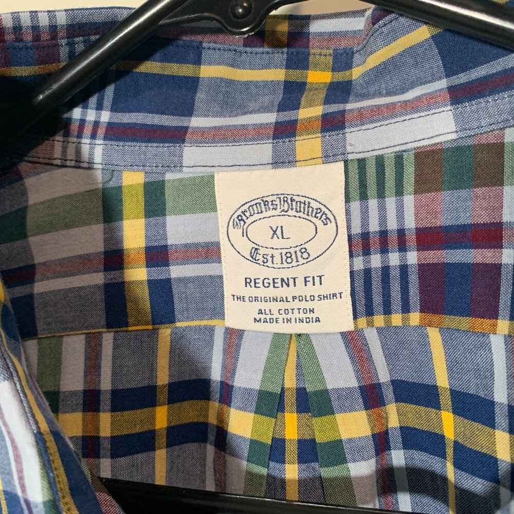 XL Brooks Brothers Regent Supima Cotton plaid Button Up Blue mens preppy